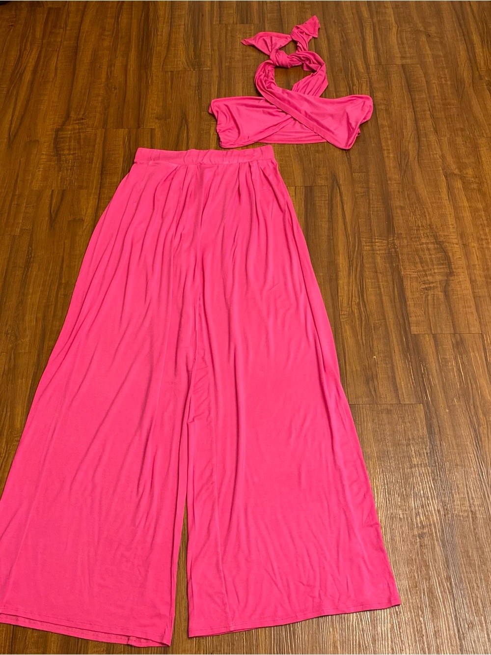 New Women's Wide-Leg Palazzo Pants & Halter Top Set - Hot Pink